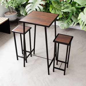 Conjunto Mesa Alta Bar Bistrô 2 Bancos Imbuia Botequim Industrial Black