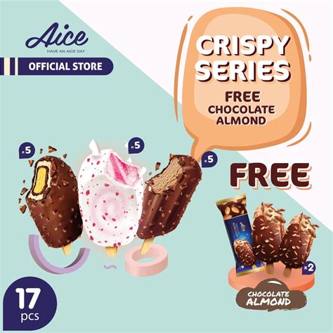 Jual Paket Aice Ice Cream Crispy Series Free Chocolate Almond Isi 17