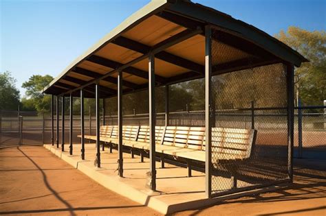 Premium Photo | Sunny Baseball Field Dugout with Slanted Roof and Chain ...