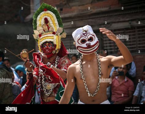 Kathmandu Bagmati Nepal Th Sep Masked Dancers Perform As