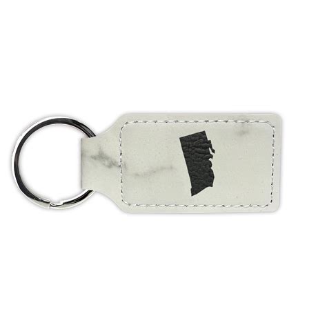 Rhode Island Shaped Keychain Leatherette Rectangle - Laser Engraved