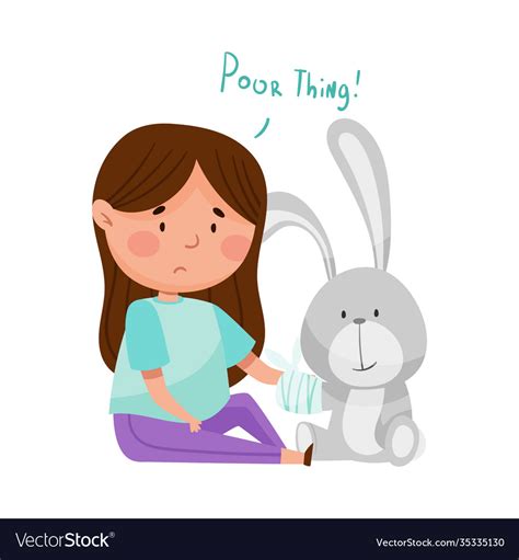 Sad Girl Feeling Pity About Fluffy Hare Toy Vector Image