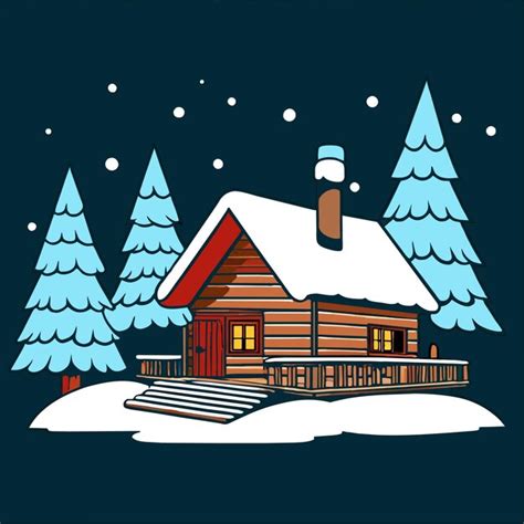 Premium Vector | Cartoon winter landscape with wooden cabin vector ...