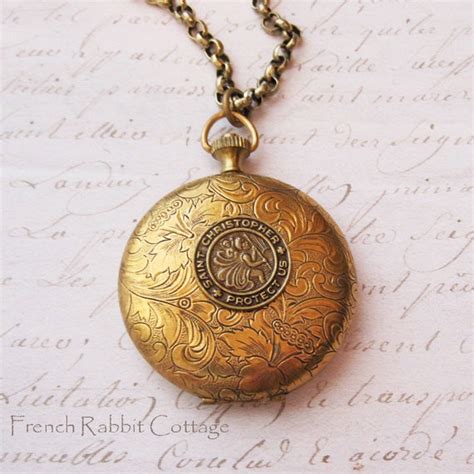 Items Similar To Saint Christopher Necklace Locket Pendant W Real Compass Catholic Religious