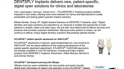 DENTSPLY Implants delivers new, patient-specific, digital open solutions for clinics and ...