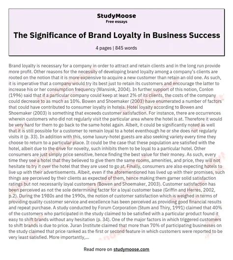 The Significance Of Brand Loyalty In Business Success Free Essay Example