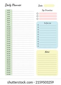 Daily Planner Printable Template Vector Blank Stock Vector Royalty