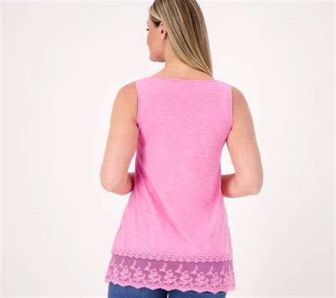 Logo Layers By Lori Goldstein Cotton Slub Tank Top With Lace Hem Qvc