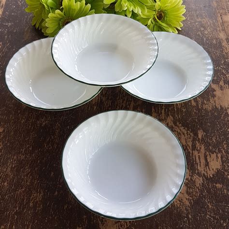 Corelle By Corning CALLAWAY Soup Cereal Bowl Set Of 4 White Swirl Rim