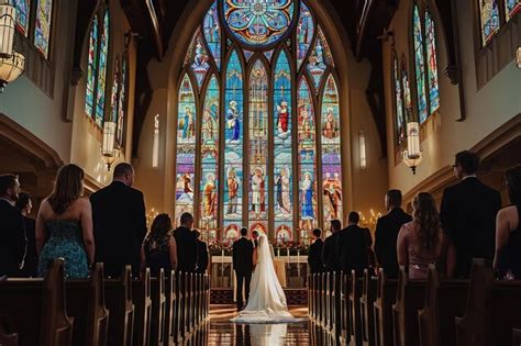 Premium Photo A Bride And Groom Stand At The Altar Of A Church