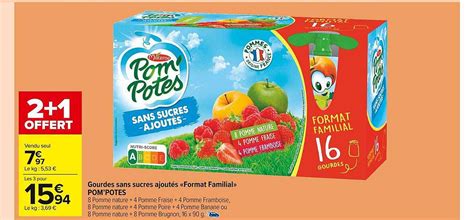 Promo Gourdes Sans Sucres Ajoutés format Familial Pom potes chez