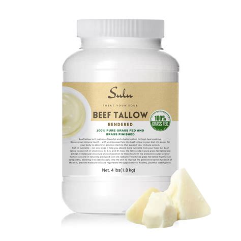 4 Lbs Pure Grass Fed Grass Finished Fully Rendered Beef Tallow Sulu Organics®