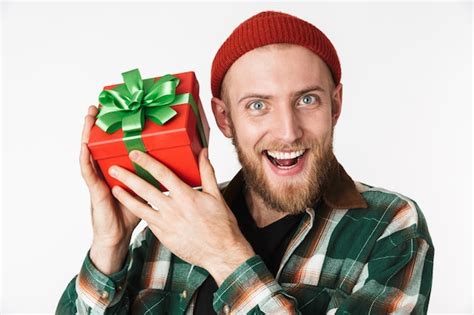 Premium Photo Portrait Of Joyful Guy Wearing Hat And Plaid Shirt