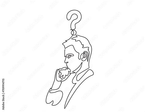 Continuous Line Drawing Of Man With Question Mark Thinking Linear Symbol Brainstorming Concept