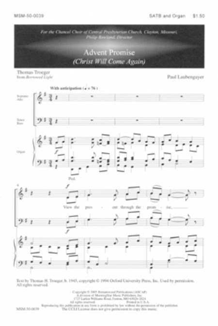 Advent Promise Christ Will Come Again By Paul Laubengayer 4 Part Sheet Music Sheet Music