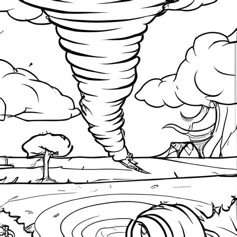 Dibujo para colorear de Tornado sobre el campo ilustración en blanco y