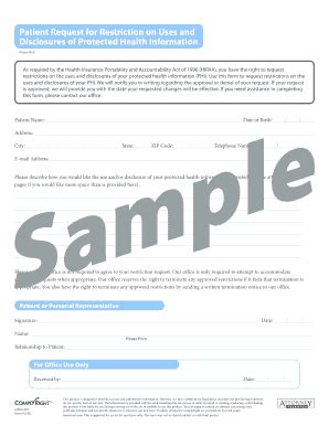 Fillable Online Patient Request For Restriction On Uses And Apex