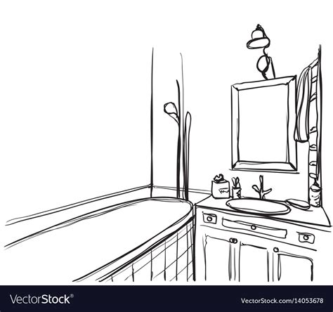 Hand Drawn Bathroom Washbasin And Window Sketch Vector Image