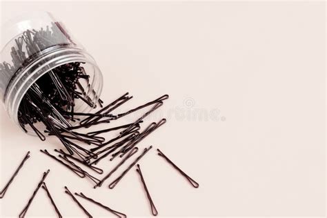 Round Container With Bobby Hair Pins Accessories Hairdresser On Pastel