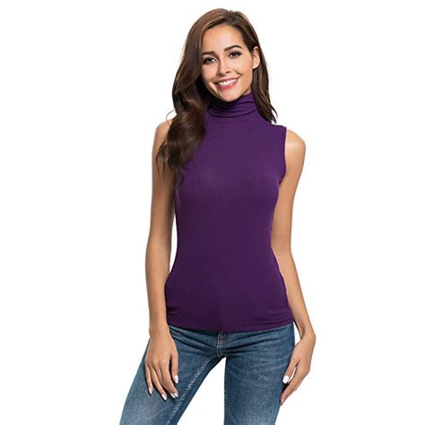 Sleeveless Turtlenecks For Women Sexy Top Basic Stretch Fitted Pullover Lightweight Tank Shirt