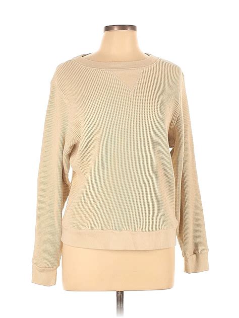 J Crew Cotton Color Block Solid Tan Ivory Pullover Sweater Size L