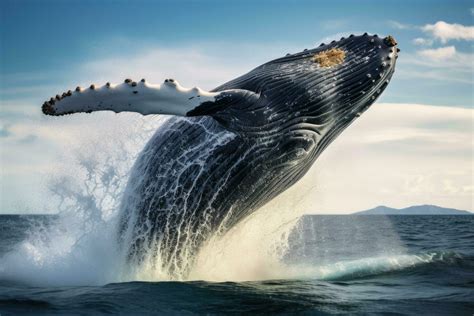 Humpback Whale Splashing In The Pacific Ocean Alaska Humpback Whale