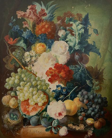 Jan Van Os Paintings For Sale Flower Still Life With Fruit A Mouse