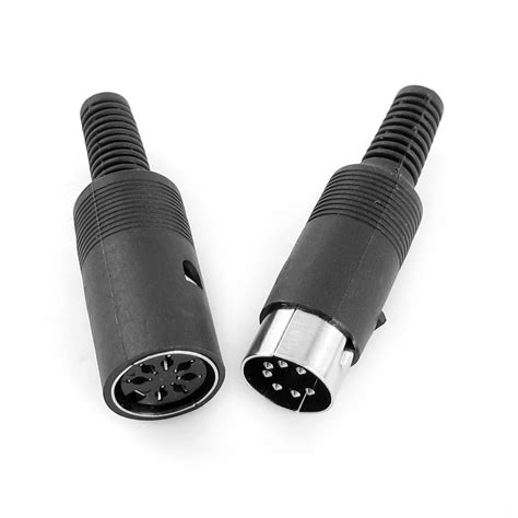 Black Din 7pin Male Plug Female Inline Socket Audio Wire Adapter Pair