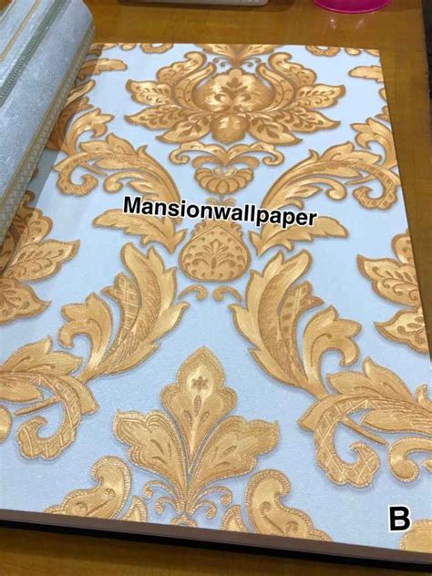 Jual Wallpaper Dinding Murah Klasik Batik Putih Gold Biru Gold Tebal