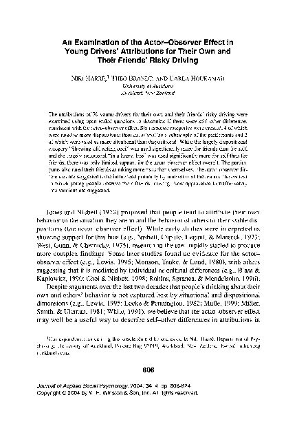 Pdf An Examination Of The Actor‐observer Effect In Young Drivers
