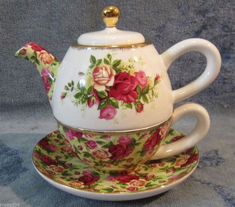 Royal Albert Old Country Roses Tea For One Set Tea Pot Cup Saucer Bone