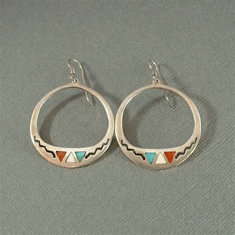 Vintage Native American Sterling Silver Navajo Earrings Earring Hoops