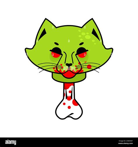 Zombie Cat Head Dead Cat Head With Bone Modern Fashion Illustration