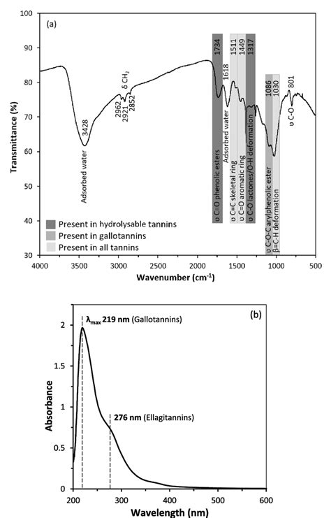 A Ftir Spectrum And B Uv Vis Spectrum Of Oak Tannin Download