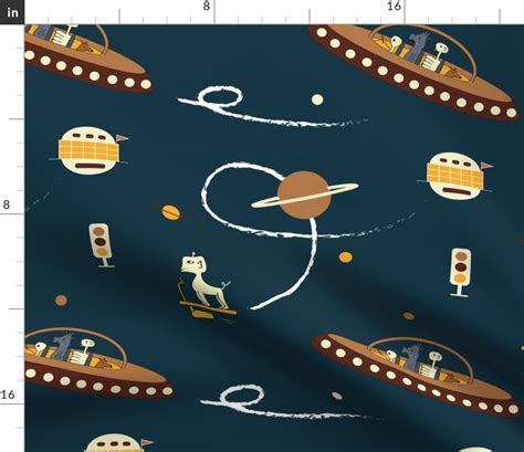 Outer Space Navy Blue Aliens Fabric Spoonflower