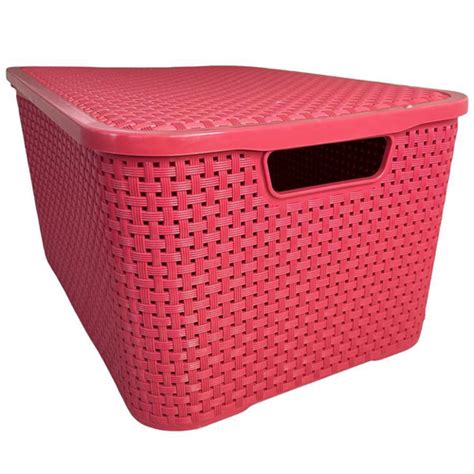 Caixa Pl Stica Organizadora Rattan Tampa Litros Rosa Em Promo O