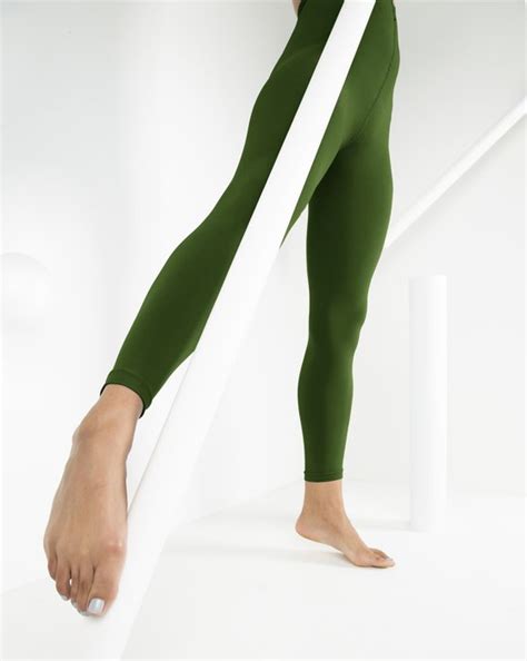 Olive Green Microfiber Ankle Length Footless Tights Style 1025 We