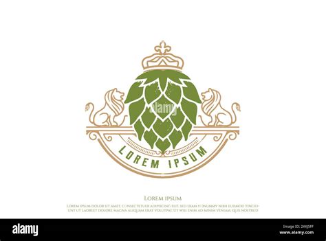 Lion King Crown Crest Hop For Beer Brewing Brewery Label Logo Design