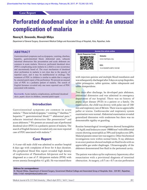 (PDF) Perforated duodenal ulcer in a child: An unusual complication of ...