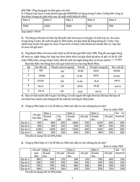 Bài Tập Lãi Suất Ứng Dụng Giá Trị Thời Gian Của Tiền 1 BÀi TẬp Ứng Dụng Giá Trị Thời Gian