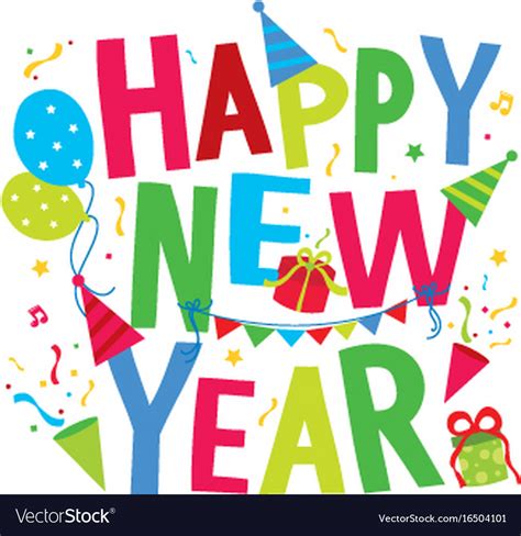 Happy New Year Text Cartoon Royalty Free Vector Image