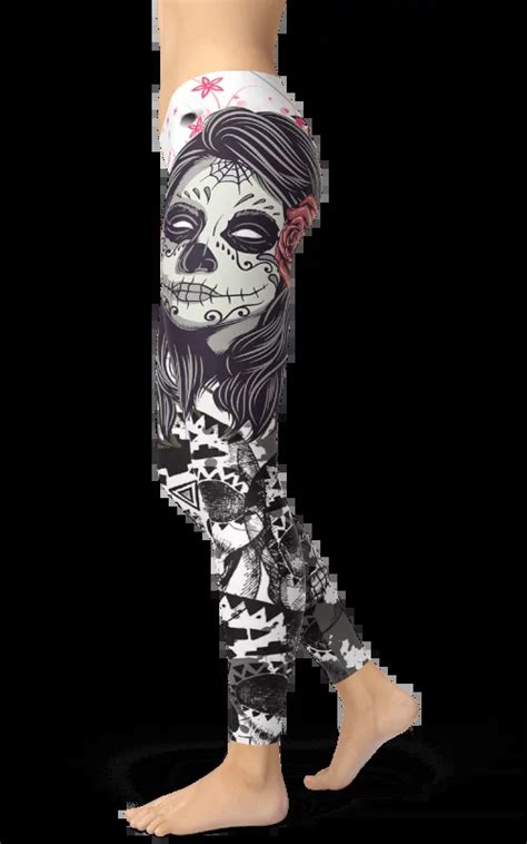 Floral Skull Girl Leggings Yoga Pants Mexican Skull Gearbaron