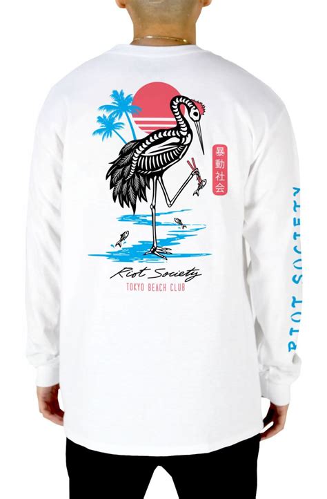 Riot Society Crane Skeleton Tokyo Mens Long Sleeve T Shirt Rsmt B04 437