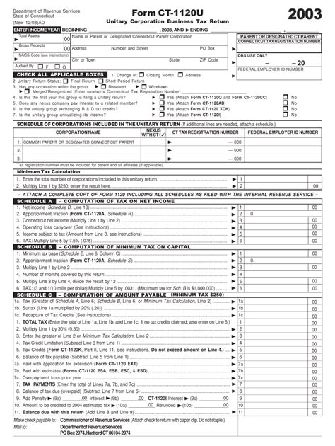 Fillable Online Ct 1120u Unitary Corporation Business Tax Return Ct 1120u Unitary Corporation