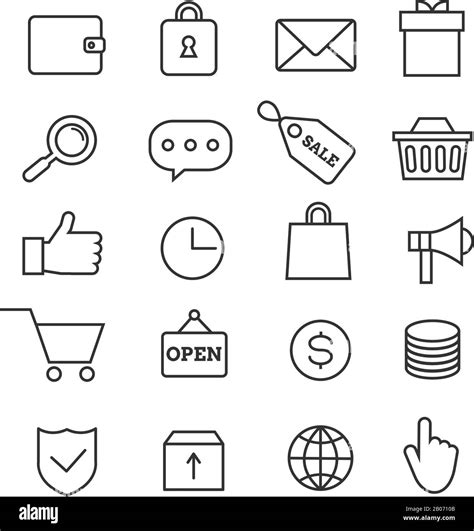 E Commerce Shopping Thin Line Vector Icons Set Marketing Business