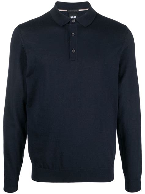 Hugo Boss Long-sleeve Polo Shirt In Blue | ModeSens