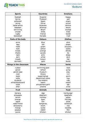 ESL Brainstorming Games