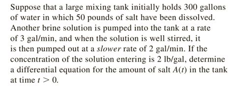 Solved Suppose That A Large Mixing Tank Initially Holds Chegg