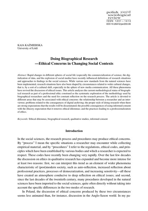 Pdf Doing Biographical Research Ethical Concerns In Changing Social