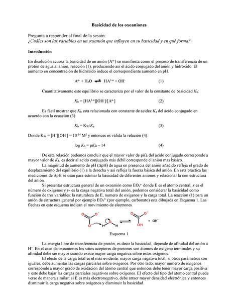 Basicidad De Los Oxoaniones Basicidad De Los Oxoaniones Pregunta A